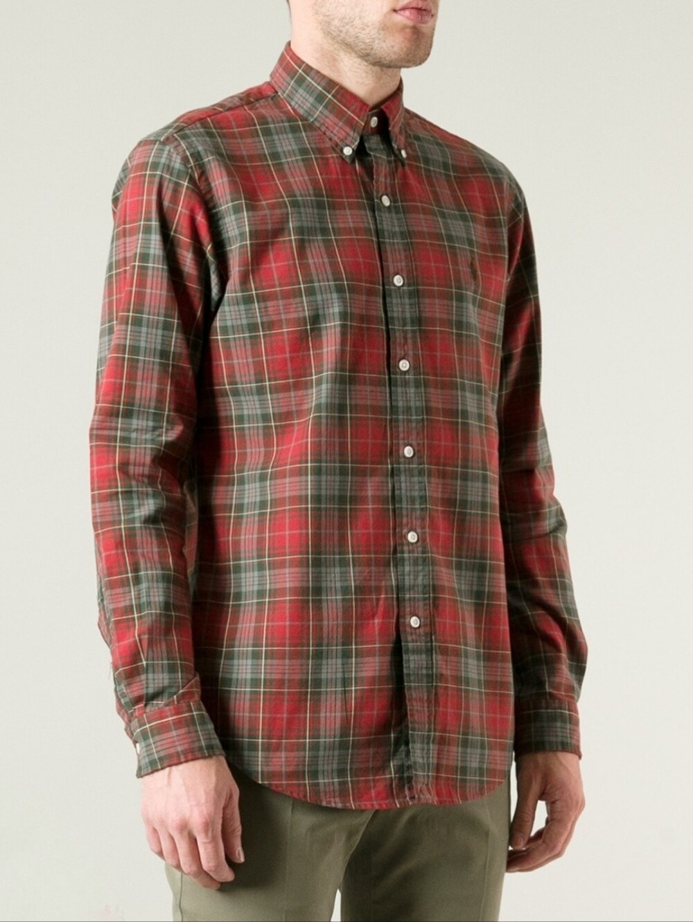 Polo Ralph Lauren Custom Fit Red Green Plaid Cotton Button Down Shirt Men's M